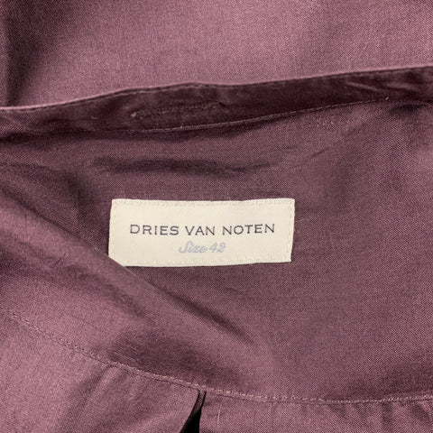 DRIES VAN NOTEN Size L Brown Beaded Silk French Cuffs  Shirt