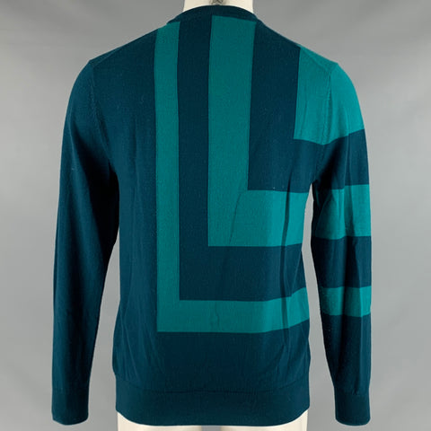 MR TURK Size M Green Dark Green Color Block Wool Crew-Neck Pullover