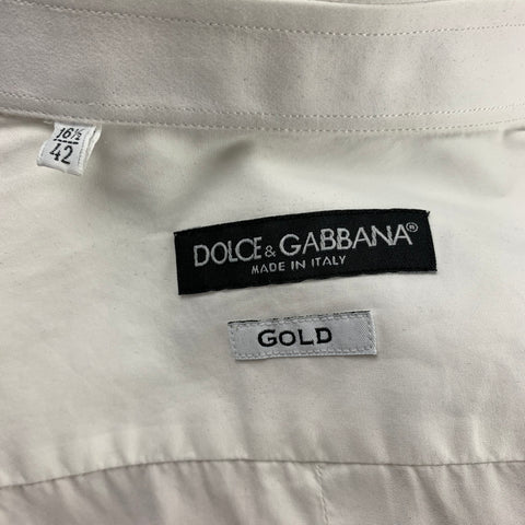 DOLCE & GABBANA Gold Size L White Cotton Tuxedo Long Sleeve Shirt