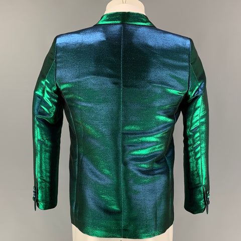 EACH X OTHER Size 36 Green Blue Iridescent Polyester Blend Sport Coat