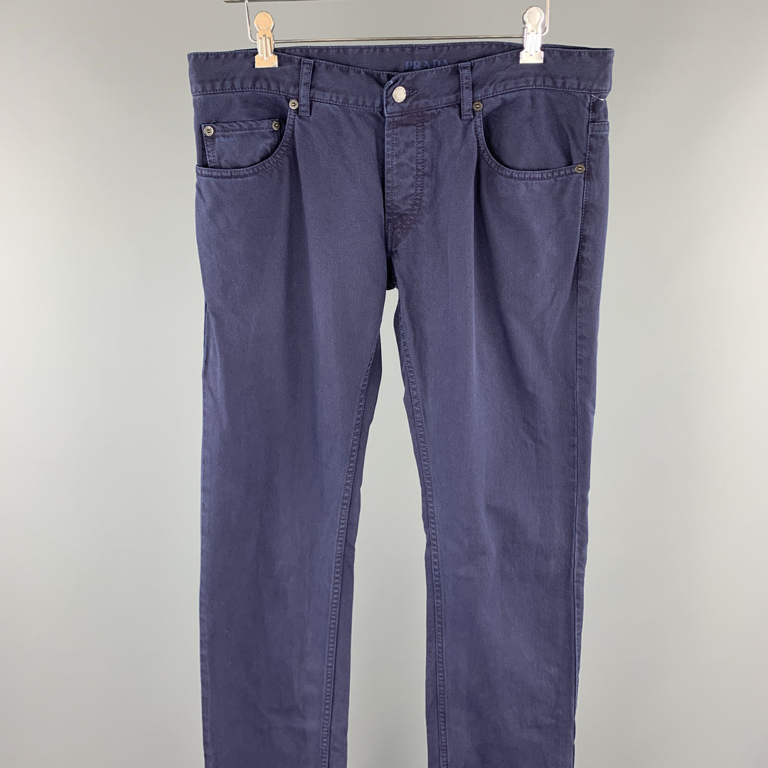 PRADA Size 33 Navy Solid Cotton Jean Cut Casual Pants
