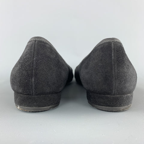 PRADA Size 10.5 Black Suede Pointed Bow Flats