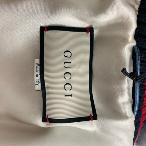 GUCCI FW 2017 Size 36 Blue Metallic Stripe Lamb Leather Bomber Jacket