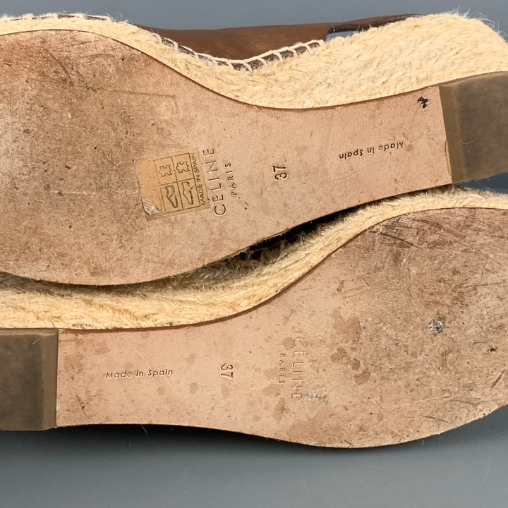 CELINE Sandalias de alpargata de materiales mixtos de cuero natural tostado talla 7