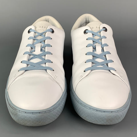 TED BAKER Size 12 White Light Blue Two Toned Leather Sneakers