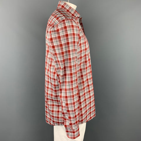 ERMENEGILDO ZEGNA Size XL Red & White Plaid Cotton Long Sleeve Shirt