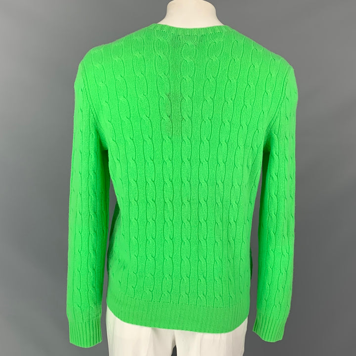 POLO by RALPH LAUREN Size XXL Green Cable Knit Cashmere Crew-Neck Sweater