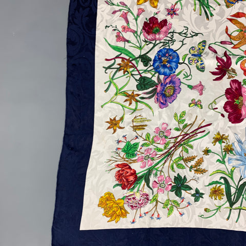 Écharpe carrée en soie florale multicolore VINTAGE