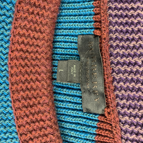 BURBERRY PRORSUM Fall 2012 Size L Brown & Blue Stripe Wool / Viscose Blend Pullover Sweater