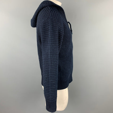 45rpm Size XL Navy Ribbed Cotton Hooded Zip Up Jacket