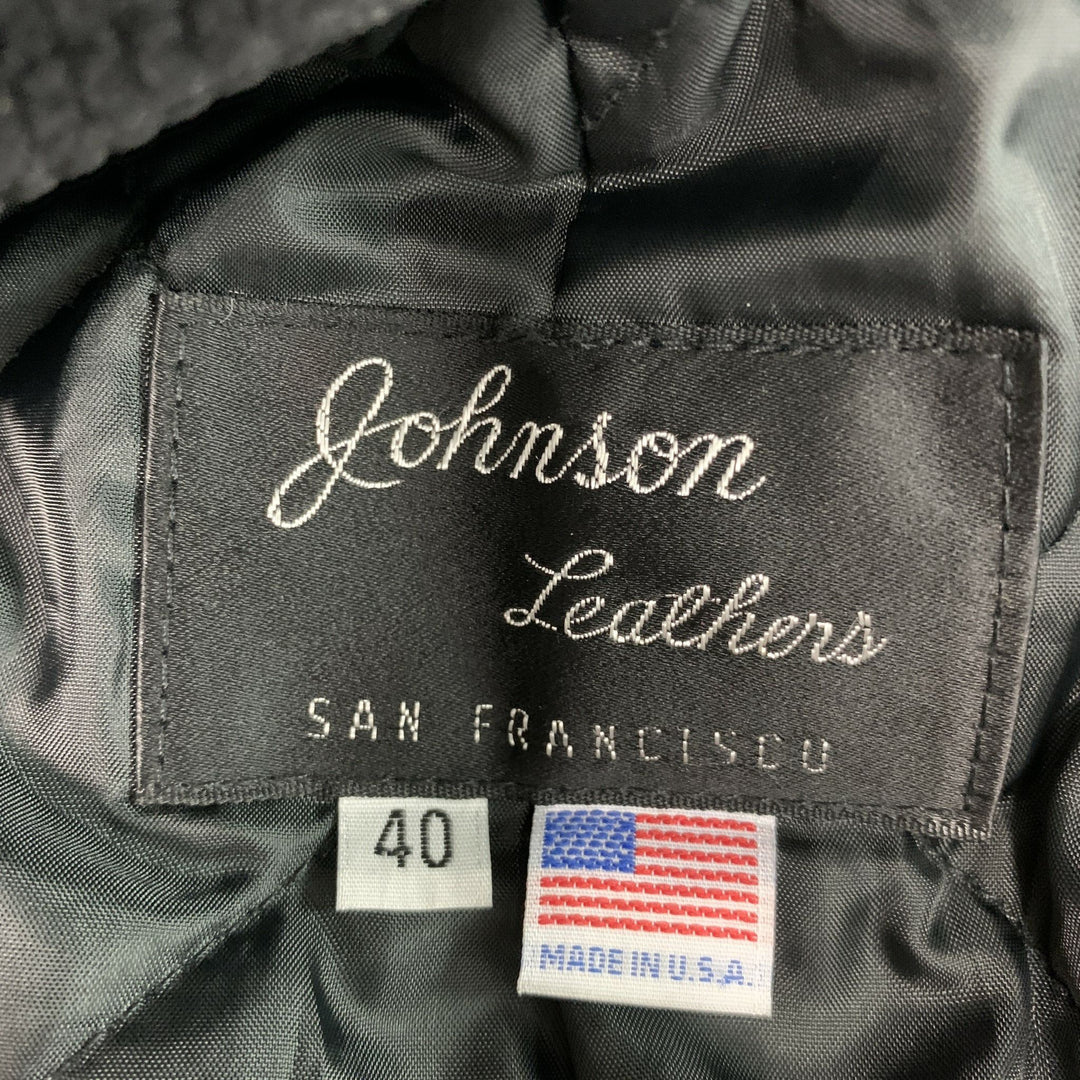 JOHNSON LEATHERS Size 40 Black Solid Leather Biker Jacket