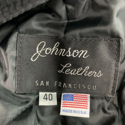 JOHNSON LEATHERS Size 40 Black Solid Leather Biker Jacket