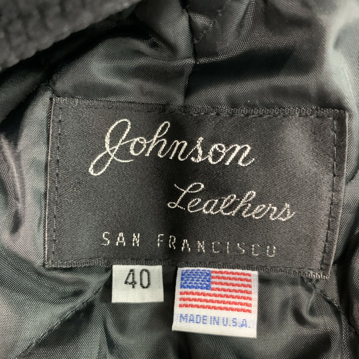 JOHNSON LEATHERS Size 40 Black Solid Leather Biker Jacket
