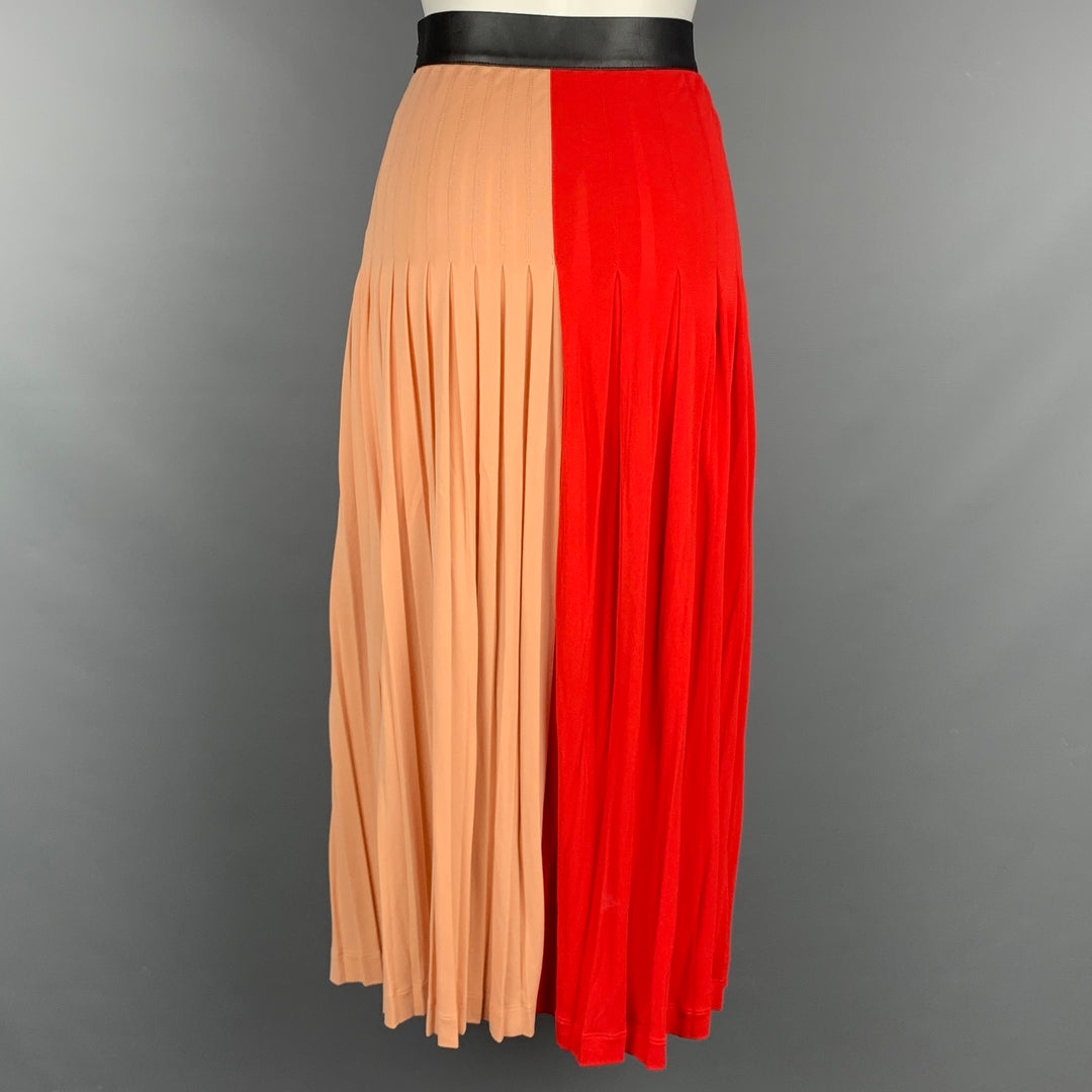 GIVENCHY Pre-Fall 2018 Size 6 Red & Pink Viscose / Polyester Two Toned Midi Pleated Skirt