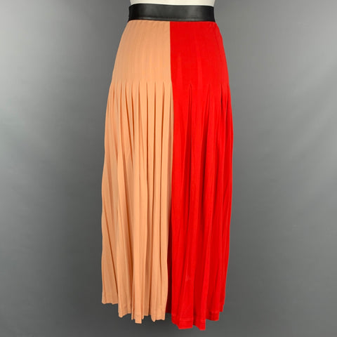 GIVENCHY Pre-Fall 2018 Talla 6 Falda plisada midi de dos tonos de viscosa / poliéster roja y rosa