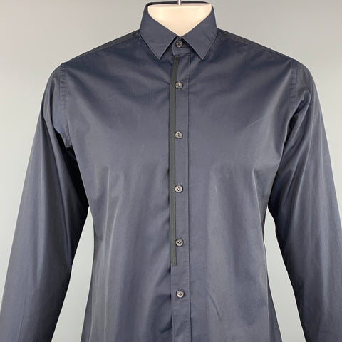 LANVIN Taille L Chemise à manches longues boutonnée en coton bleu marine