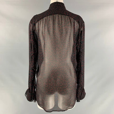 DRIES VAN NOTEN Size 4 Black &  Red Silk Stars Ruffle Shirt