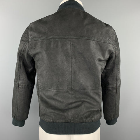 LEVI'S Size S Black Distressed Leather Zip Up Bomber Jacket