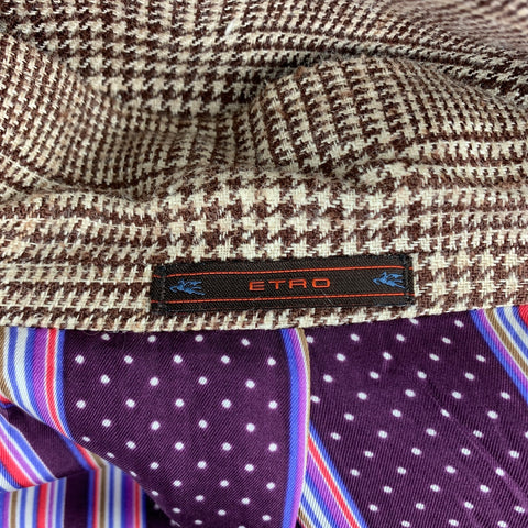 ETRO Taille 40 Manteau de sport à revers cranté en soie / lin à carreaux marron et beige