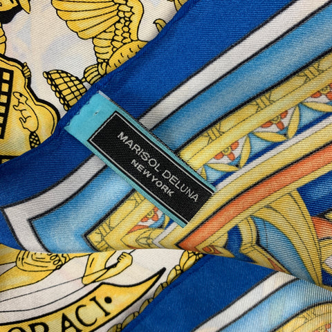 MARISOL DELUNA Procelain Blue & Gold Silk Twill Scarf