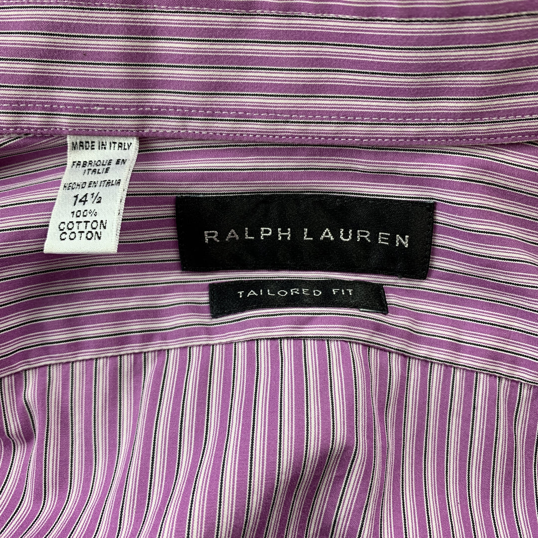 RALPH LAUREN Black Label Talla XS Camisa de manga larga con botones de algodón a rayas moradas