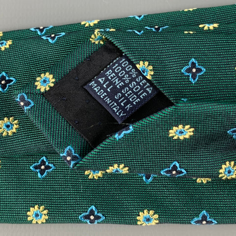 MASSIMO BIZZOCCHI Green Yellow Abstract Floral Silk Tie