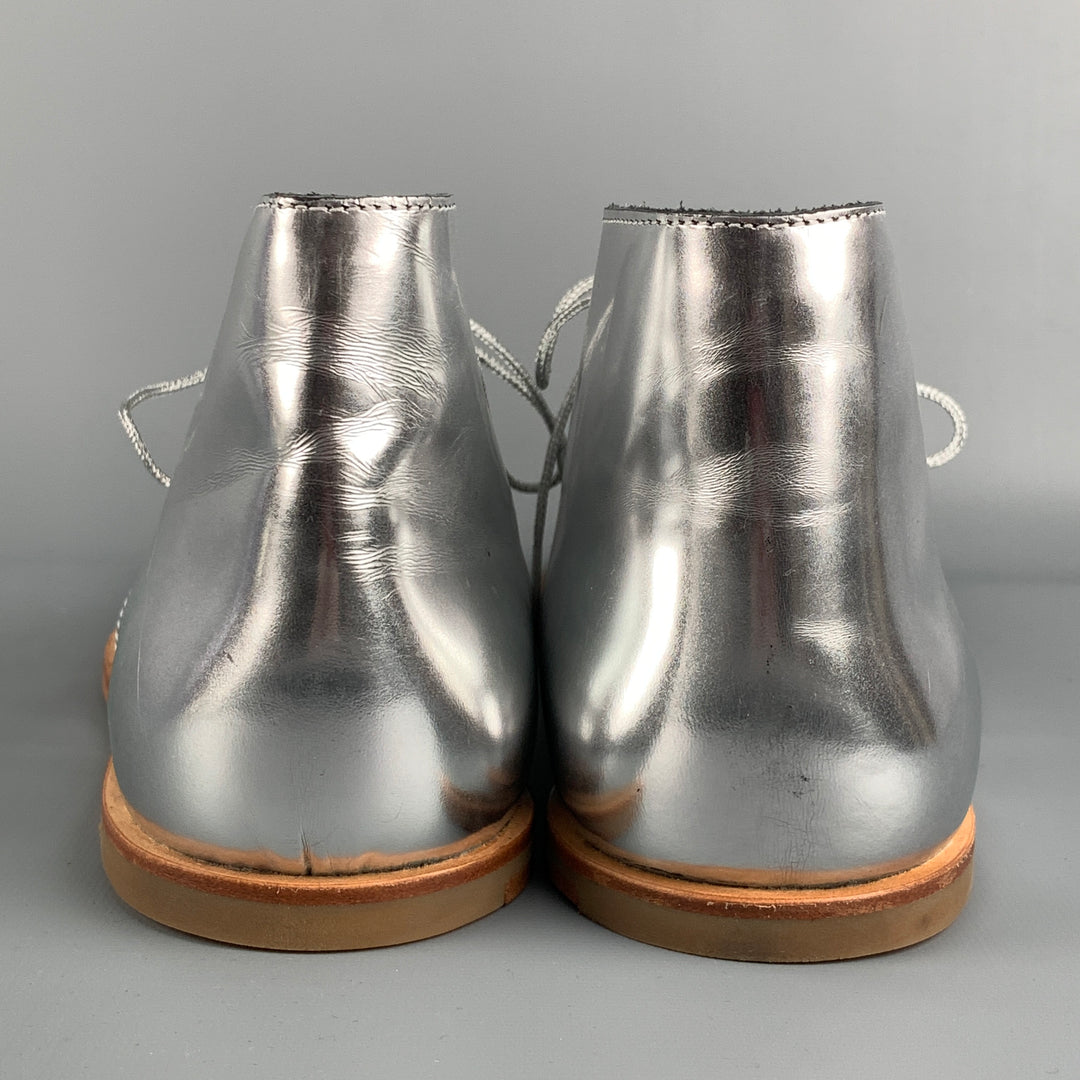OPENING CEREMONY Size 11 Silver Metallic Leather Lace Up Boots