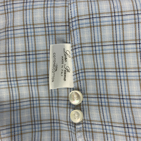 LORO PIANA Size L White & Light Blue Plaid Cotton Long Sleeve Shirt