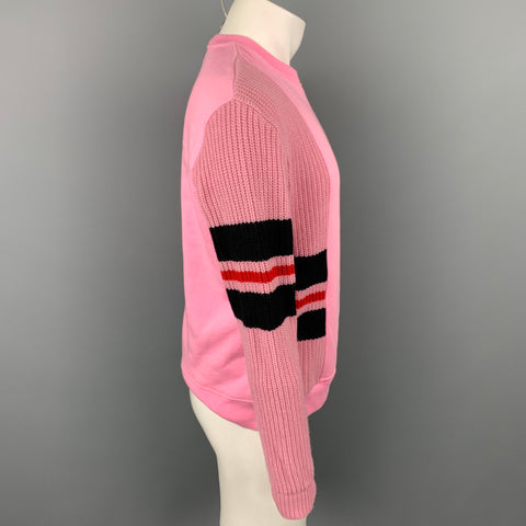 MSGM Size S Pink Knitted Cotton Crew-Neck Sweater