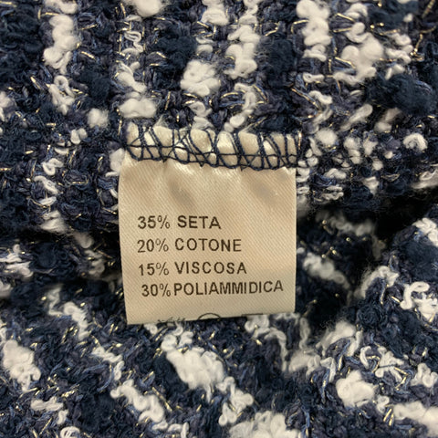 BRUNO MANETTI Size 6 Blue & White Boucle Silk Blend Jacket