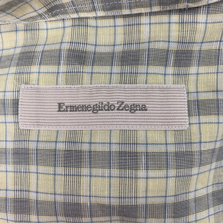 ERMENEGILDO ZEGNA Taille M Chemise à manches longues en coton et lin à carreaux jaune bleu