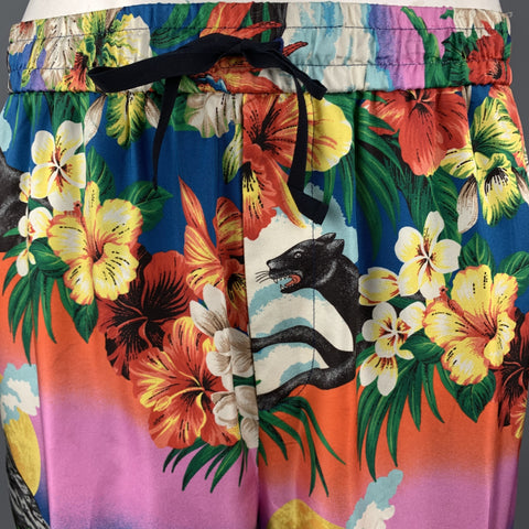 GUCCI Size XL Multi-Color Floral Hawaiian Print Silk Drawstring Shorts