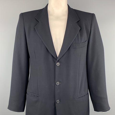 GIORGIO ARMANI 40 Manteau de sport à revers cranté en laine unie bleu marine