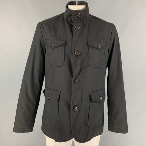 ETRO Size L Black Nylon Cotton Zip & Buttons Jacket