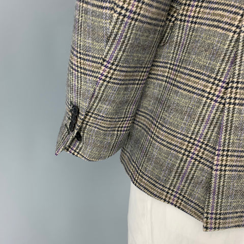 ETRO Size 42 Navy Cream Glenplaid Wool Sport Coat