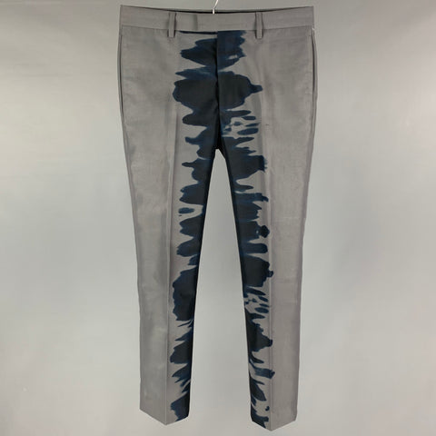 CALVIN KLEIN COLLECTION Size 28 Grey Navy Dyed Polyamide Zip Fly Dress Pants