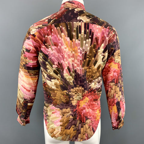PAUL SMITH Size M Print Brown & Pink Cotton Button Up Long Sleeve Shirt