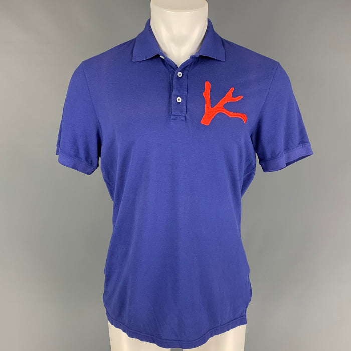 ISAIA Size M Blue Orange Embroidery Cotton Short Sleeve Polo