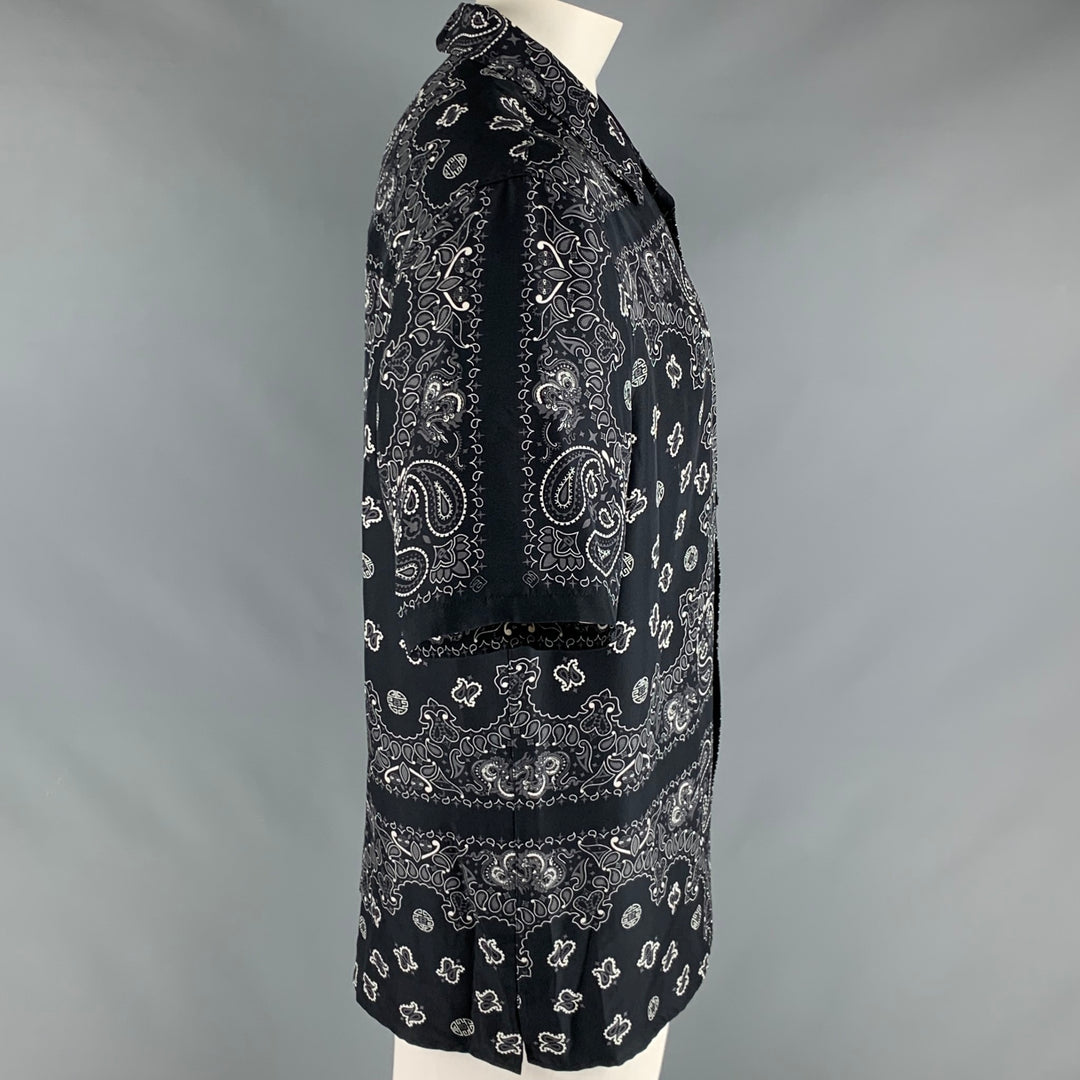 ALEXANDER WANG Size XL Black Bandana Silk Camp Short Sleeve Shirt