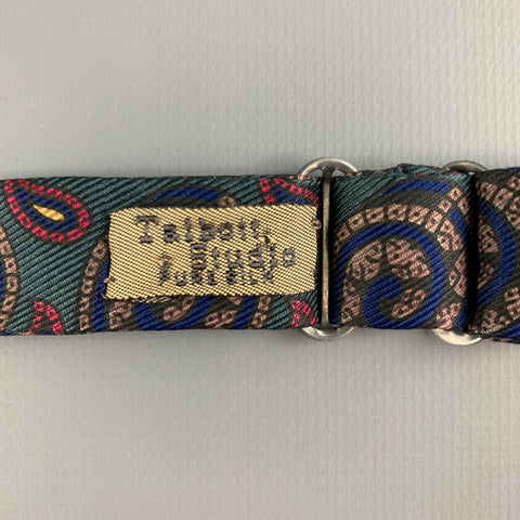 ROBERT TALBOTT Green Navy Paisley Silk Bow Tie
