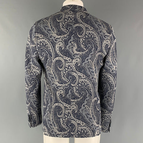 ETRO Size 38 Navy Jacquard Cotton Blend Notch Lapel Sport Coat