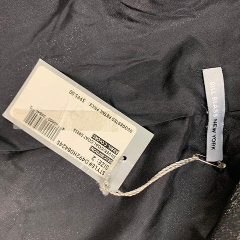 BILL BLASS Taille 2 Manteau à double boutonnage en soie métallisée noir argenté