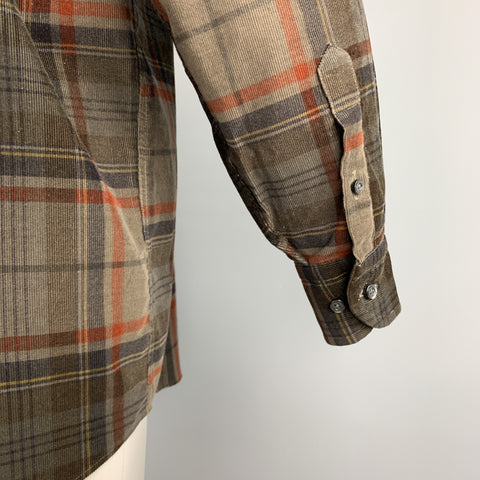 ETRO Size S Brown & Orange Plaid Corduroy Button Up Long Sleeve Shirt