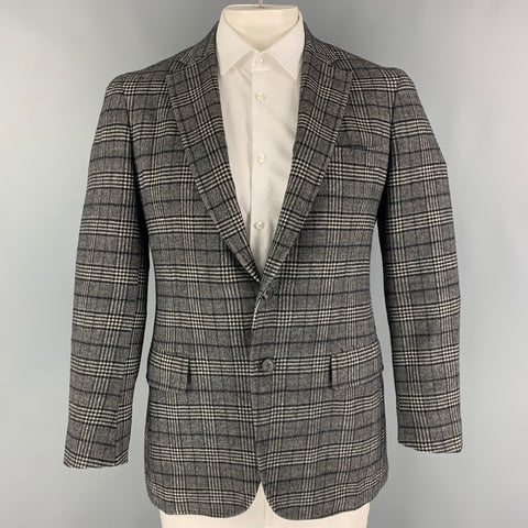 ISAIA Size 42 Black White Plaid Wool Single Breasted Sport Coat