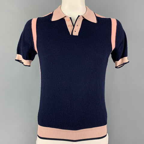 JOSEPH Size L Navy Pink Color Block Cashmere Polo
