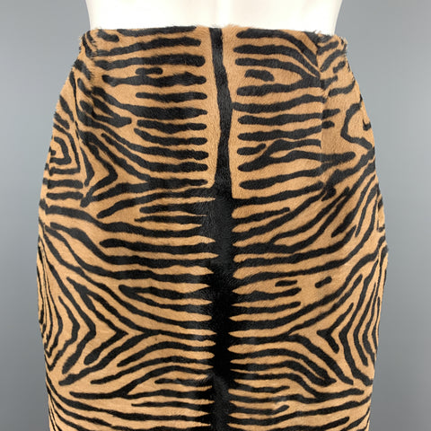 BILL BLASS Size 8 Tan Animal Print Pony Hair Leather Pencil Skirt