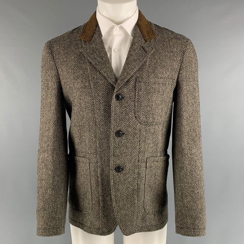 MARC JACOBS Size 38 Grey Black Herringbone Wool Notch Lapel Sport Coat