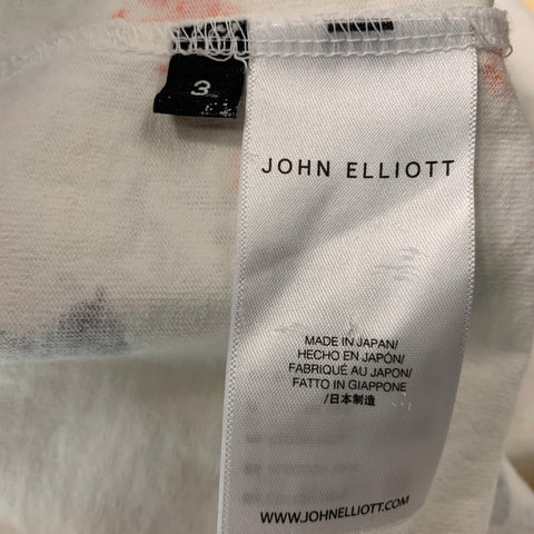 JOHN ELLIOTT Size L White Multi-Color Splattered Cotton Crew-Neck T-shirt