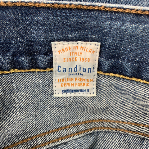 C.O.F. STUDIO Size 38 Blue Distressed Selvedge Denim Button Fly Jeans