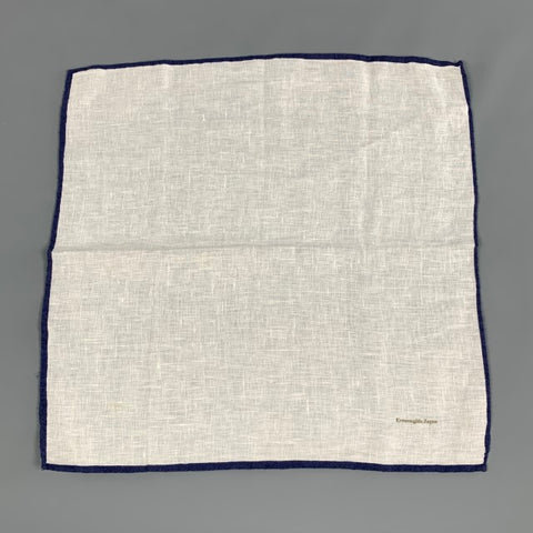 ERMENEGILDO ZEGNA Cream Navy Linen Pocket Square